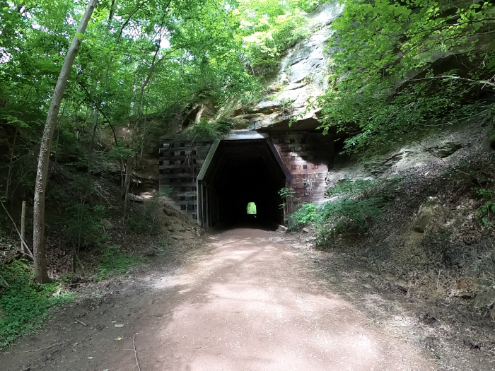 Kings Station and the nearby tunnel are  along the Athens and Vinton County Rail-Trail in the Hocking Hills Region of Ohio.