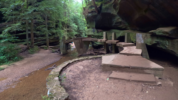 Old Man's Cave Stepping Stone Bridge: Whispering Cave Hiking Trail: Hocking Hills State Park in "The Hocking Hills" 